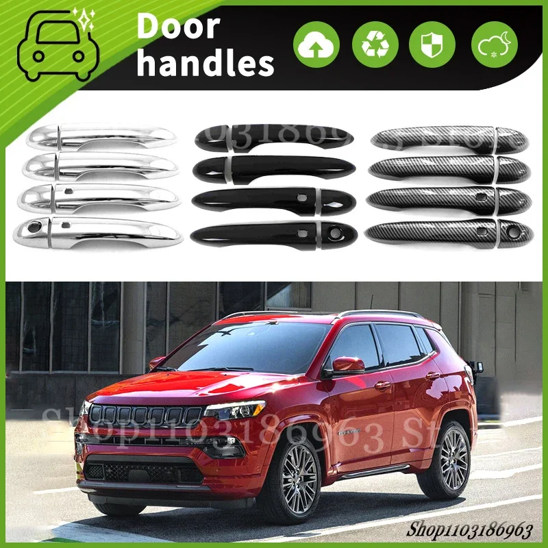 For Jeep Compass 2017-2024 Gloss Black Chrome Car Door Handle Cover Trim Styling Accessories Car Stickers Auto Accessories