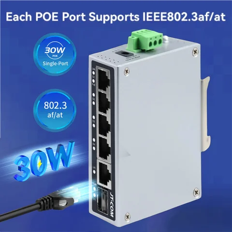 RJ45 1.25GbE POE Switch JT-COM 1.25GbE Smart Industrial PoE Switch 1*Gigabit SFP Port +1*1000M RJ45 Port +4*1000M POE RJ45 Ports for IP Camera/NVR