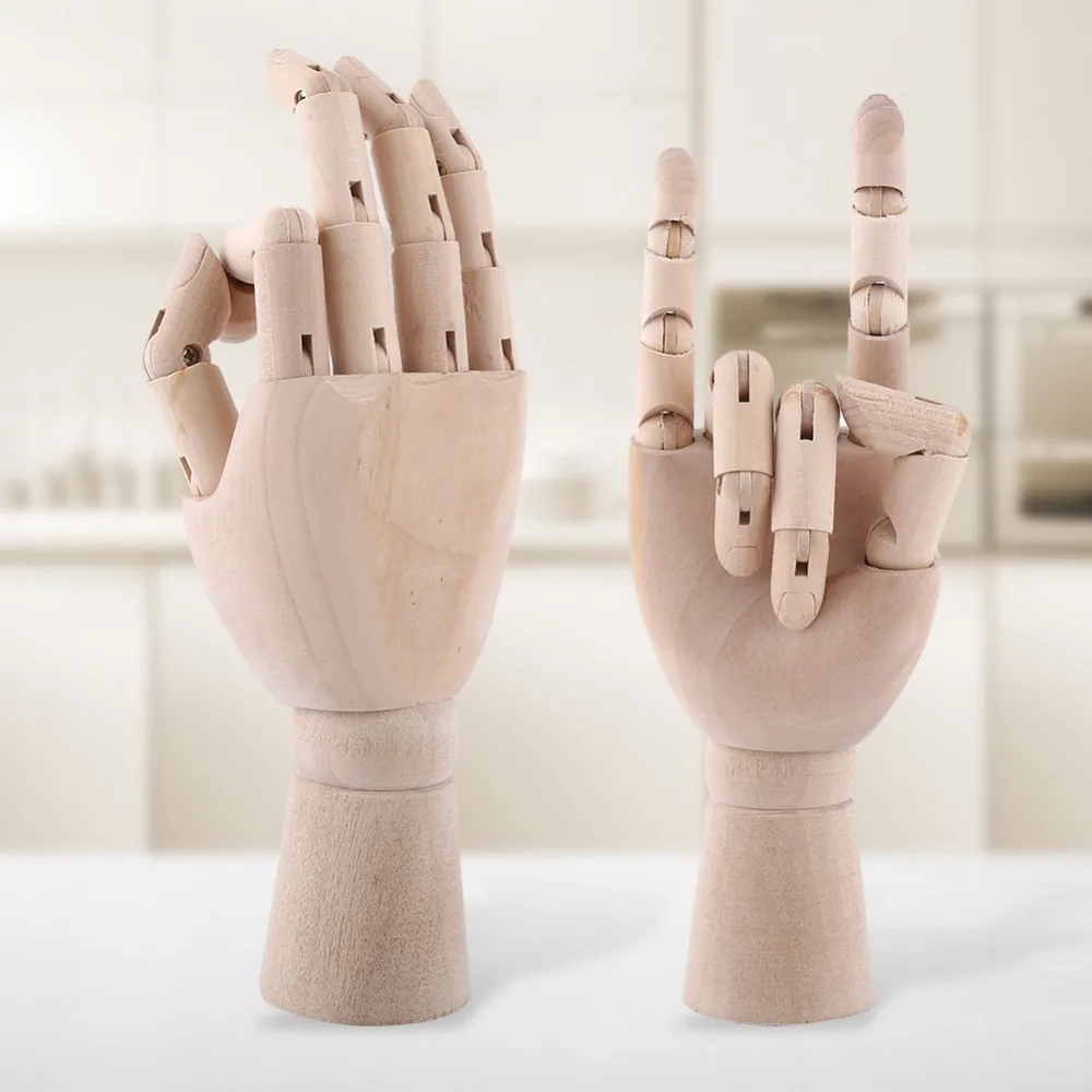 1pcs Wood Tone Wooden Hand Model Adjustable Joint Flexible Movable Fingers Mannequin Hand Right Hand Sketch Drawing
