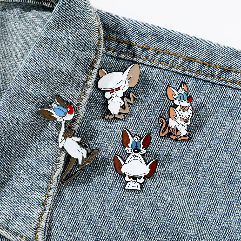 Broche en métal motif souris créative et originale : Deux souris conquérissent le monde, souris blanche à nez rouge, accessoires de sac
