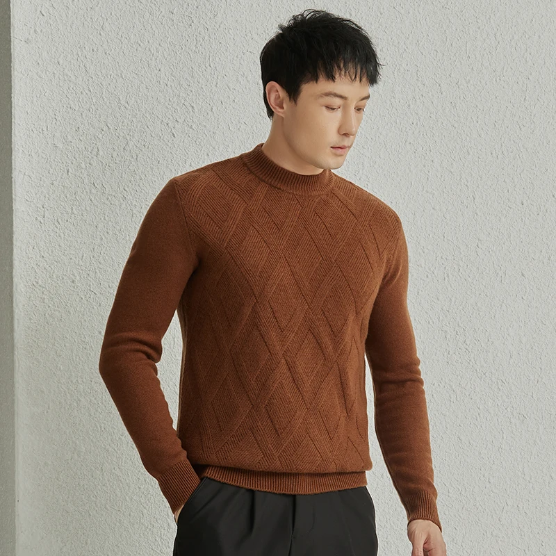 100% Sheep Wool Thick Clothes 2024 Autumn & Winter Fashion Argyle Pattern Sweater Male Long Sleeve Warm Pure Wool Knitwear