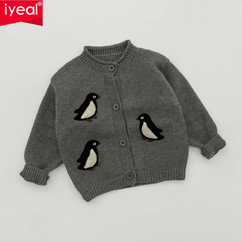 IYEAL Baby Sweater Cardigan Autumn Korean Style Baby Fashion Embroidered Knitted Clothes Handsome Children's Thick Top
