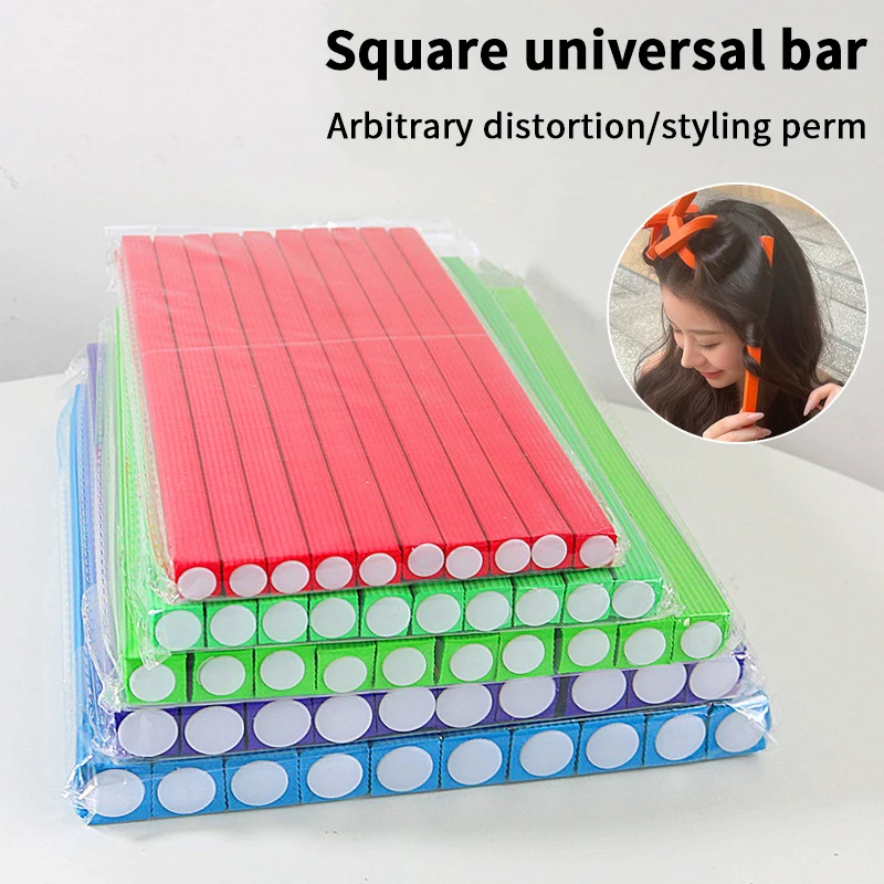 10pcs Flexible Hair Curling Rod Square Hair Curler Makers Soft Foam Bendy Twist Curls Flexi Rollers Styling Tools DIY No Heat