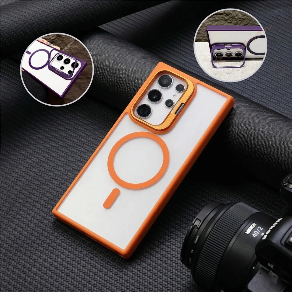 

S26 Metal Stand Magnetic Phone Case for Samsung Galaxy S26 S23 S22 S24 S25 FE Ultra Edge Magsafe Clear Charge Protector Cover