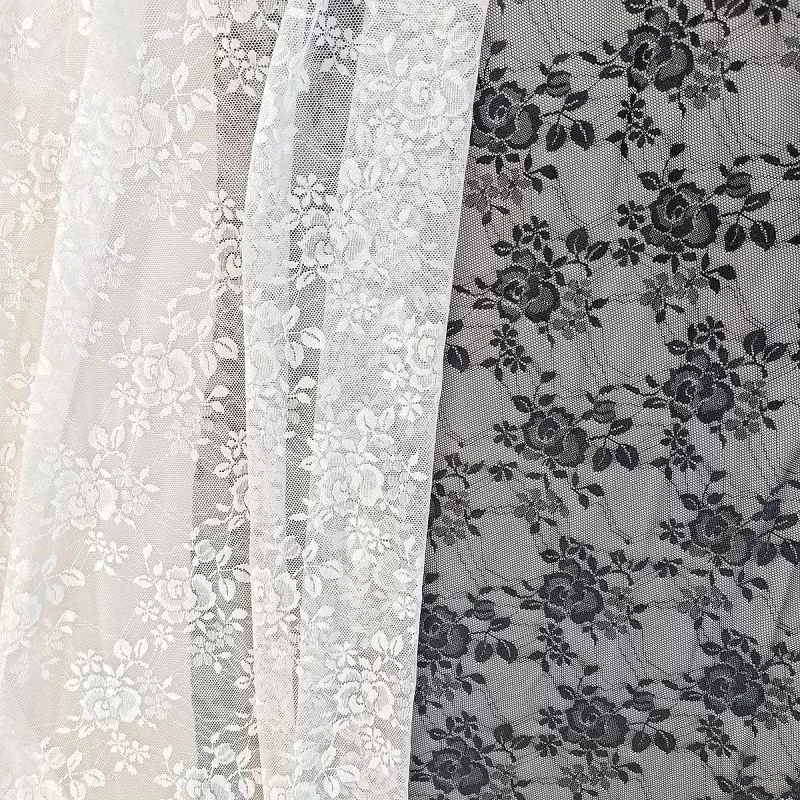 Black White Spandex Elastic Fabric,Bottom Shirt Pajamas Comfortable Lace.DIY Clothing Home Furnishings Curtain Fabric Lace