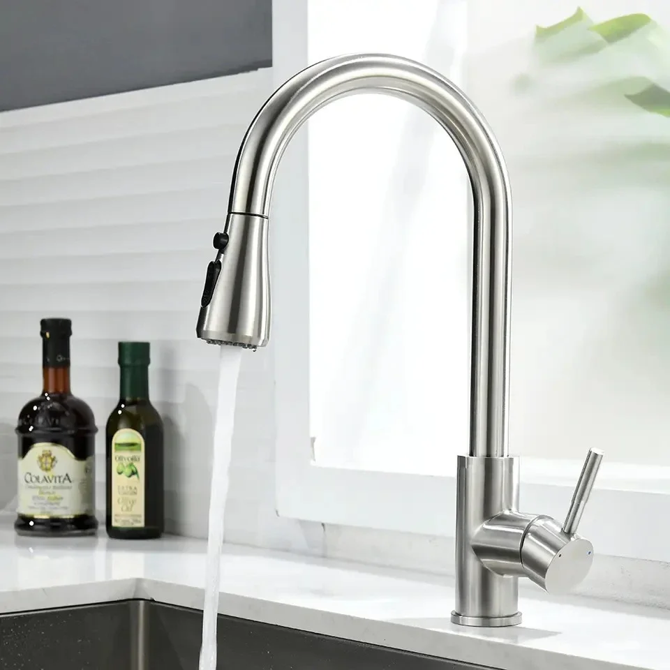 

Смеситель для кухни с одной ручкой, кран для горячей и холодной воды, выдвижной смеситель для ванной комнаты из нержавеющей стали, смеситель для раковины, монтируемый на палубе