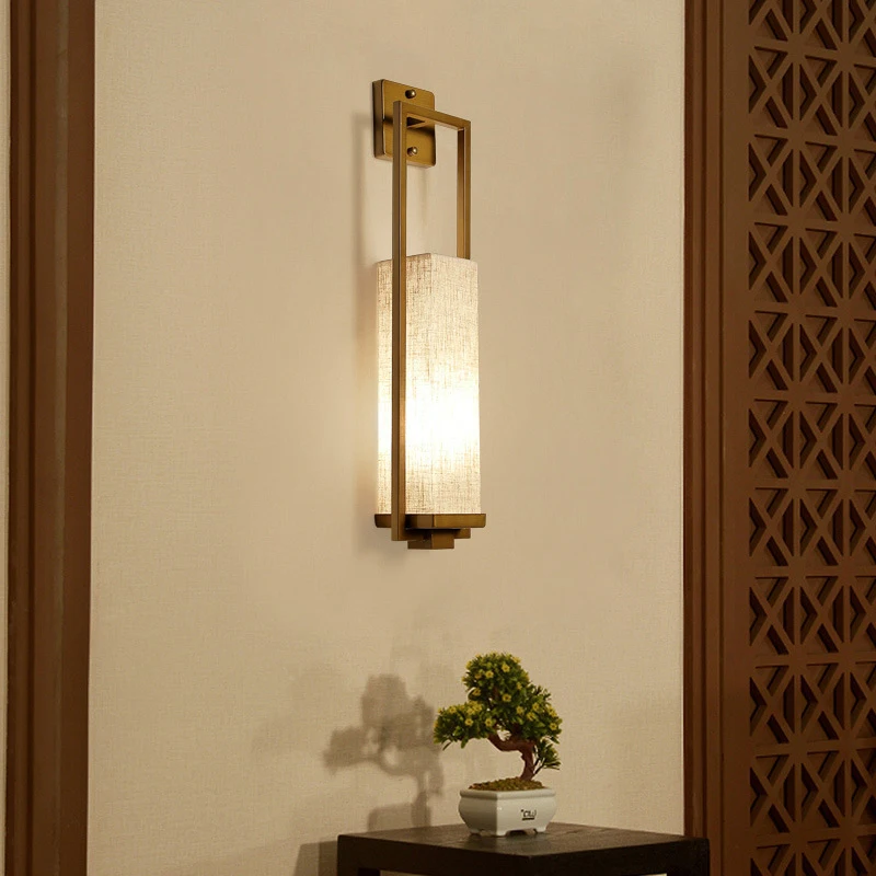 Chinese Style Retro Wall Lamp Simple Bedroom Bedside Wall Sconce Staircase Aisle Living Room Background Wall Decoration Lighting