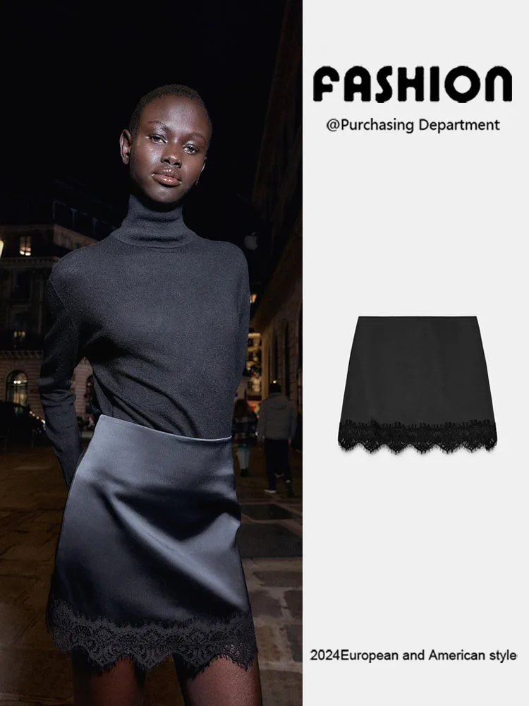 Winter New Women's High Waist Silk Satin Ruffle Hem Skirt Pants Versatile Elegant Style Chinese Ethnic Stage Costume