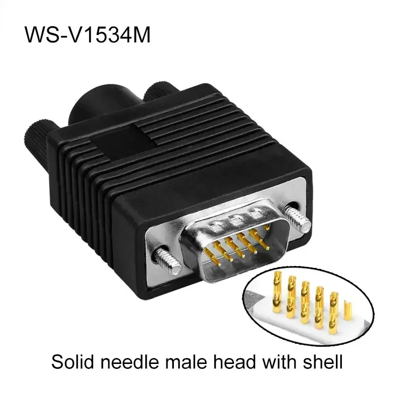 VGA DB15 Connector Welding Terminal Solid Pin Gold Plated Oxygen Free Copper 3 Rows 15Pin Male Female Computer Display Adapter