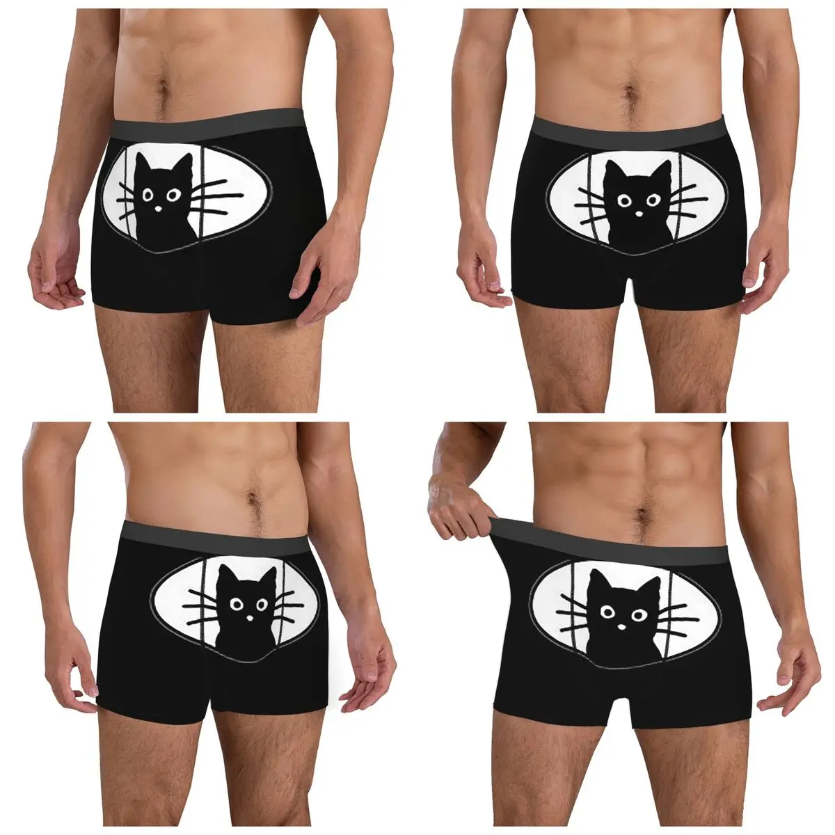 الملاكم السروال السراويل السوداء القط Fac سراويل الرجال ملابس داخلية جيدة التهوية لهدايا صديقها أوم رجل
