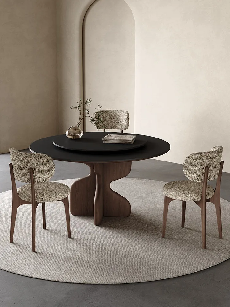 CX Vintage Style Solid Wood Dining Table Round Home Matte Sintered Stone Round Table