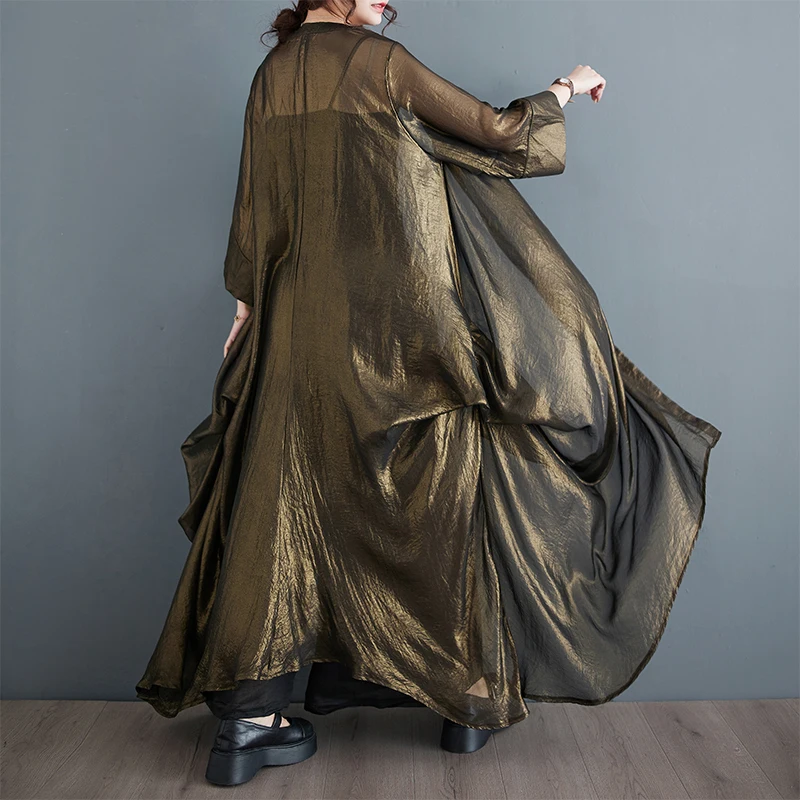 Faionable Capispalla casual sottile Estate New Sle Coreano Giacca a vento lunga allentata Fibra di poliestere Seven Sve Gonna lunga