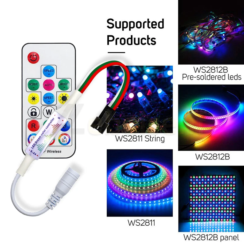 Mini Color RGB LED Music Controller USB5V DC 5V 12V 24V 6A 2048 Pixel e 17 tasti RF Wireless Remote per WS2811 WS2812B Strip Light