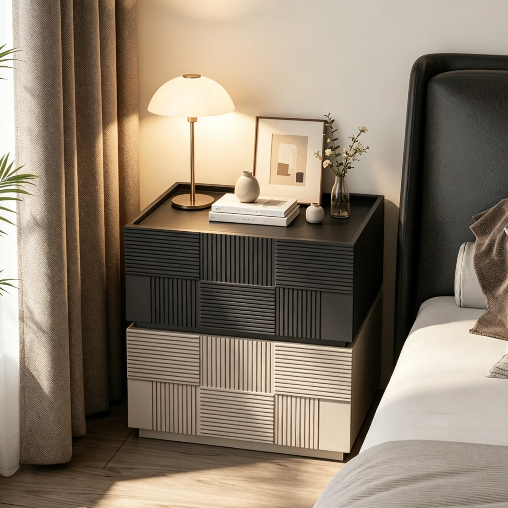 Italian minimalist solid wood nightstand, 2026 hot-selling high-end sense home bedroom small storage bedside storage cabinet