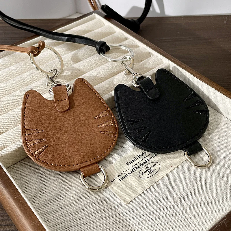 Vintage PU Bag Necklace Cute Cat Heart Shape Pendant Long Necklace Long Strap Adjustable Sweater Chain Necklace For Men Women