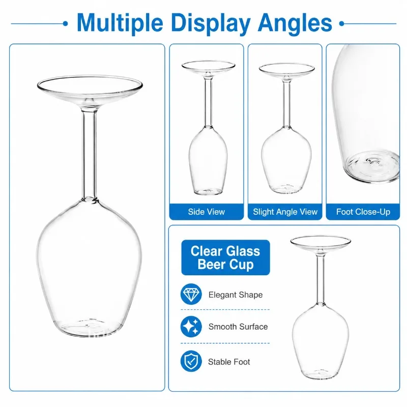 Creative Upside Down Glass Beer Cup Clear Stemmed Goblet Unique Drinkware for Home Bar Party Decor