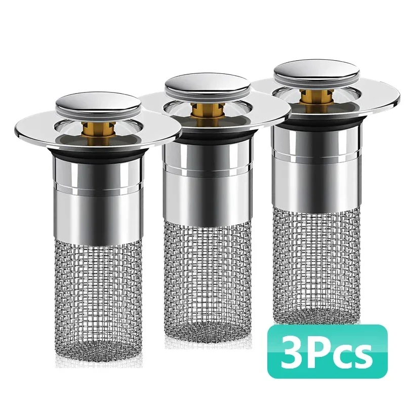 مصفاة تصريف 3 في 1 مضادة للانسداد، عبوة من قطعتين تناسب حوض الحمام مقاس 1-1.5 بوصة