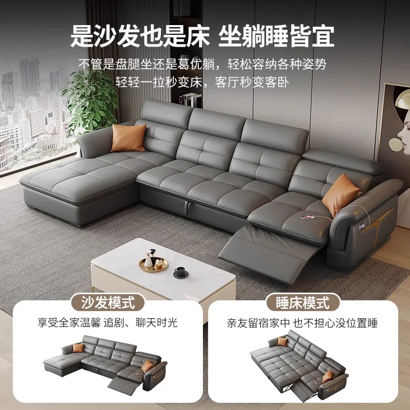 electric sofa, multi-functional storage, concubine zero against the wall, first layer cowhide, dual-purpose sofa bed
