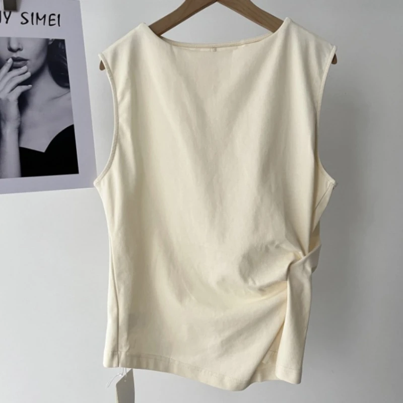

Minimalist Side-Knot Sleeveless Top for Women Cotton Tank Top Elegant Sleeveless Blouse with Waist Detail Office or Casual Wear