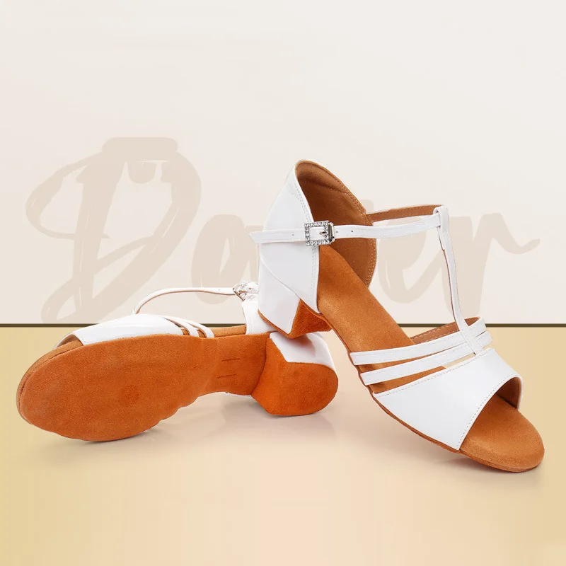 Sepatu dansa anak-anak untuk anak perempuan sepatu dansa latin Modern untuk wanita dalam ruangan hak rendah 3cm sandal tari Tango Ballroom