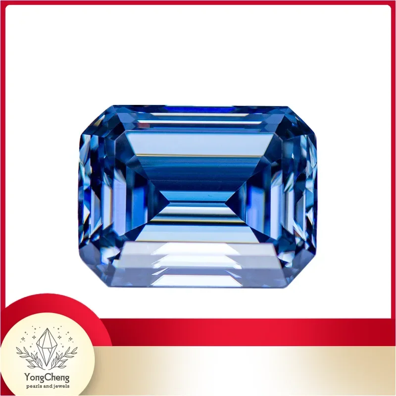 Moissanite Stone Emerald Cut Primary Colours Royal Blue Lab Grown Diamond Charms Woman Advanced Jewel Making GRA Certificate