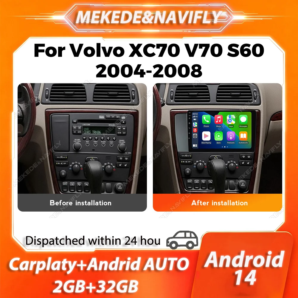 MEKEDE 2 Din Carplay für Volvo XC70 V70 S60 2000-2009 IPS-Bildschirm Autoradio GPS BT Autoradio Stereo Intelligentes Auto-Audiosystem