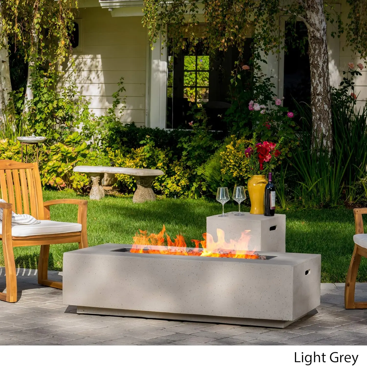 Christopher Knight Home Aidan Outdoor Rectangular Fire Table with Tank Holder, Light Gray