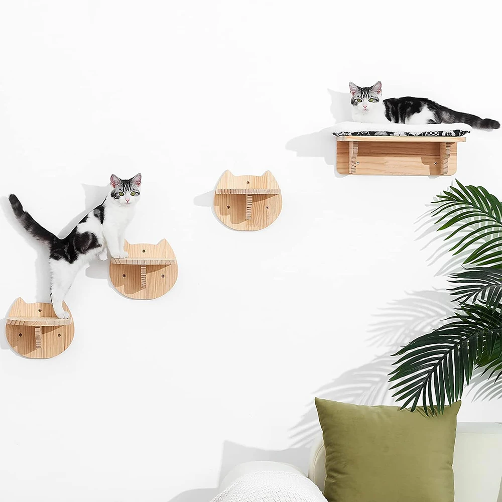 Hamaca de estante de combinación múltiple montada en la pared para gatos, poste de agarre de Sisal, escalera y Pedal, plataforma de salto, casa para