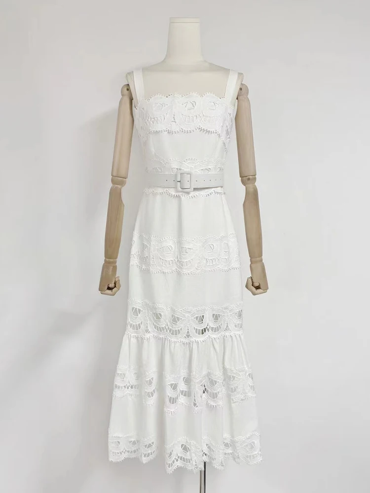 El vestido de cola de pez envuelto en el cuerpo de varias capas para mujer de verano 2025, con recorte de apliques, tirantes halter sexys y cintura ceñida