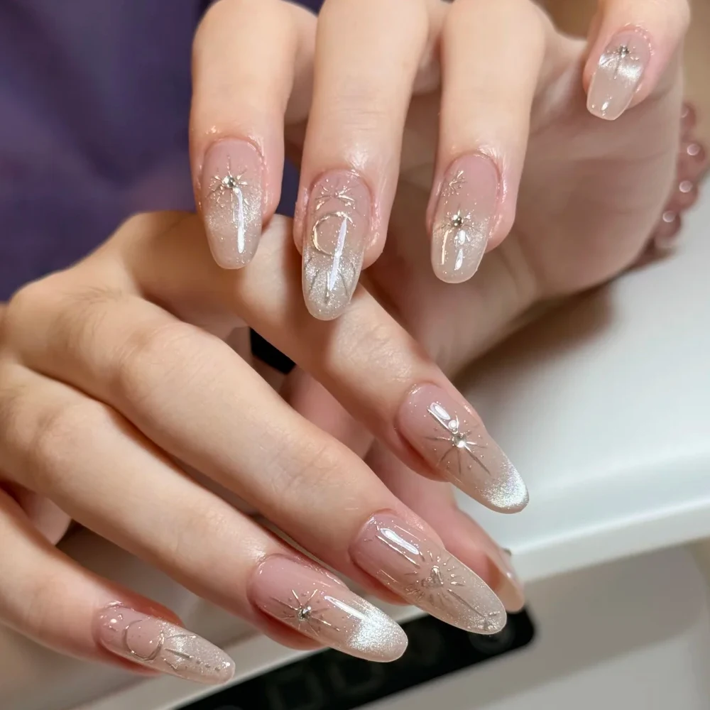 2 ورقة ثلاثية الأبعاد ليزر ستار الشمس القمر البرنز مسمار الفن ملصقات الليزر الوردي + الأبيض بوهيميا النجمي مسمار الشارات DIY بها بنفسك رومانسية مانيكير #5