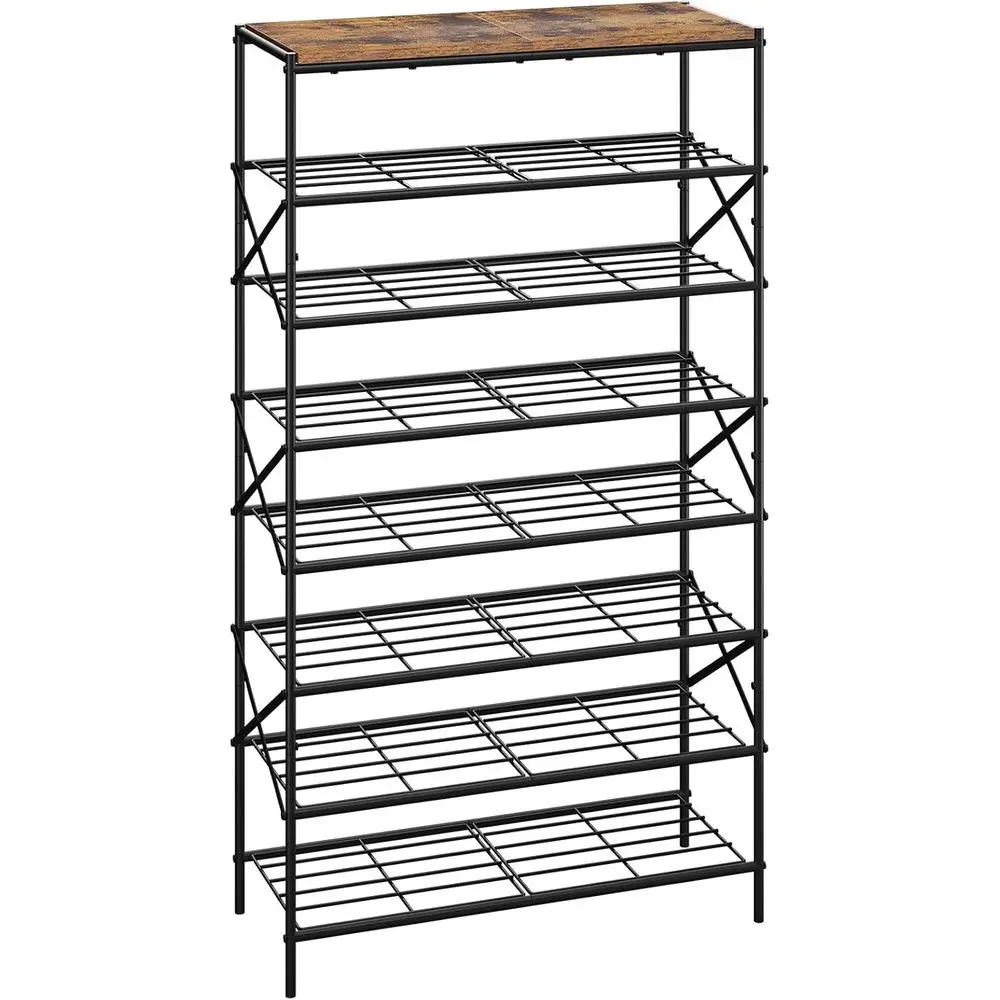 

8-Tier Large Shoe Storage Rack, 32-Pair Capacity, Metal Organizer for Entryway, Hallway, or Closet, Rustic Brown and Black