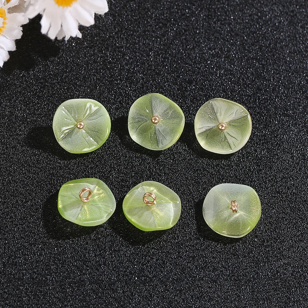 2pcs Transparent Green Resin Lotus Leaf-shaped Spacer Beads Sewing Button Material Accessories Cheongsam Decorative Buttons