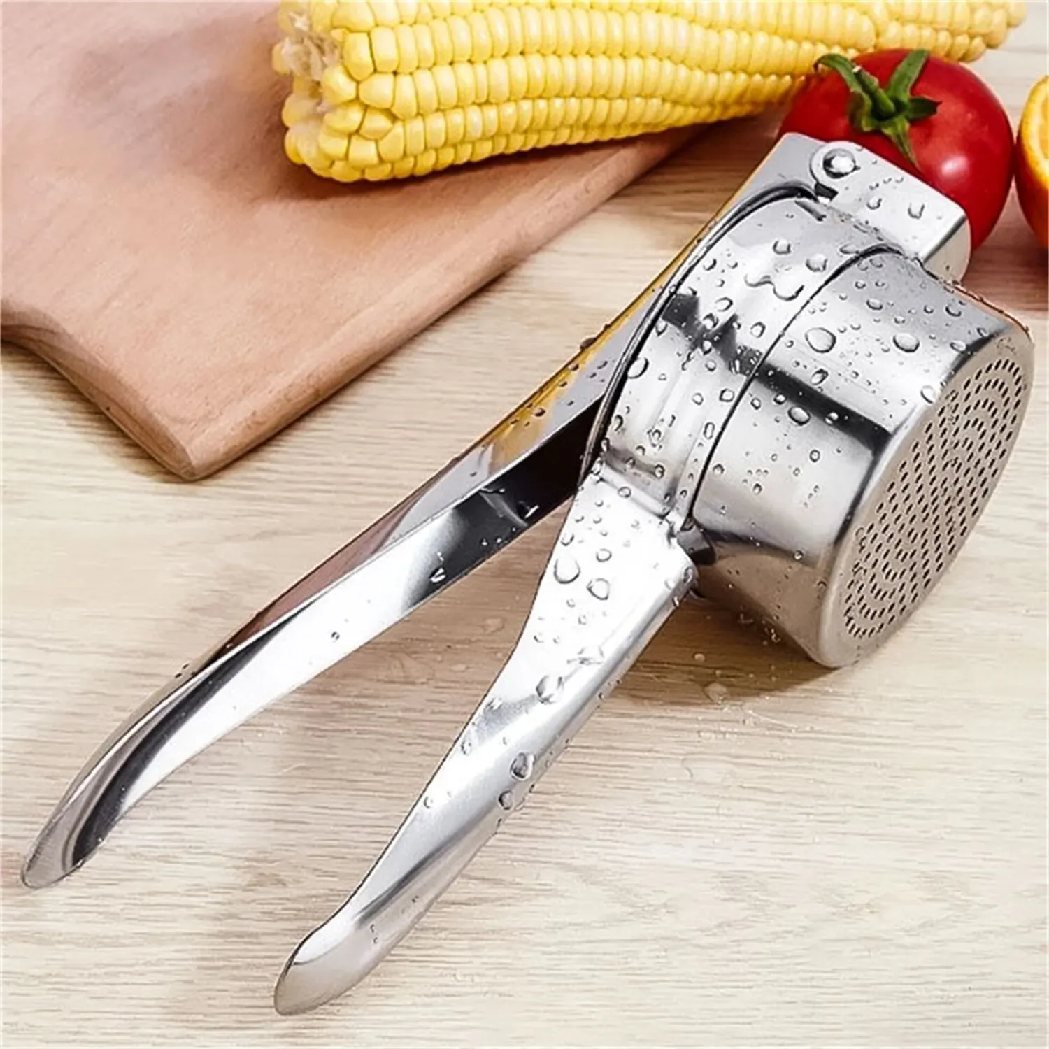 Stainless Stee Vegetable Extruder, Upgraded Silicone Handle Metal Vegetable Water Extruder, Suitable for Vegetable Extrusion