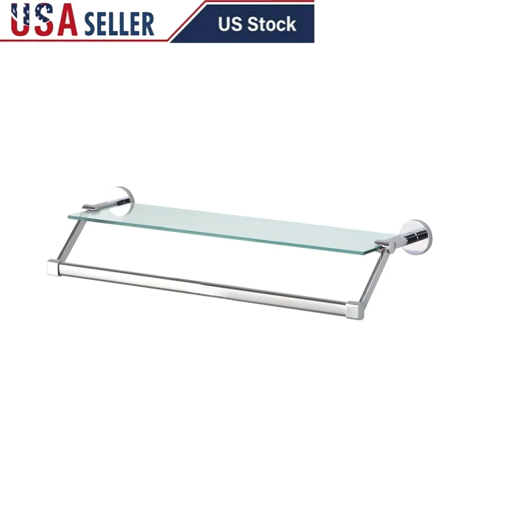 

Подвесная стеклянная полка с вешалкой для полотенец Настенное крепление Органайзер для ванной комнаты Хромированная отделка Элегантный декор Экономия места Все необходимое для дома
