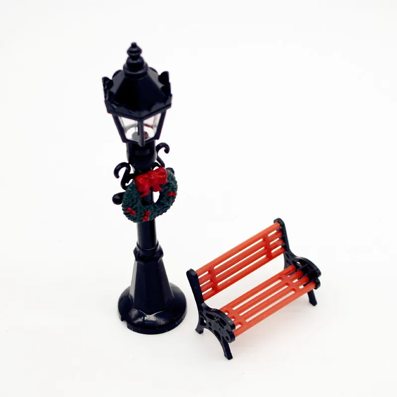 8picecs Puppenhaus im Maßstab 1:12, Miniatur-Straßenlaterne und Parkbank, lebensechte Garten- und Terrassendekoration, DIY-Landschaftsbau-Zubehör