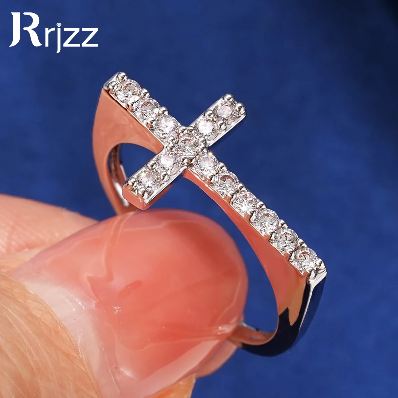 

Rrjzz Punk Vintage Gold-Plated Cross Finger Rings Round Lab CZ Diamond Silver Gold Rings for Men Women Party Gothic Jewelry Gift