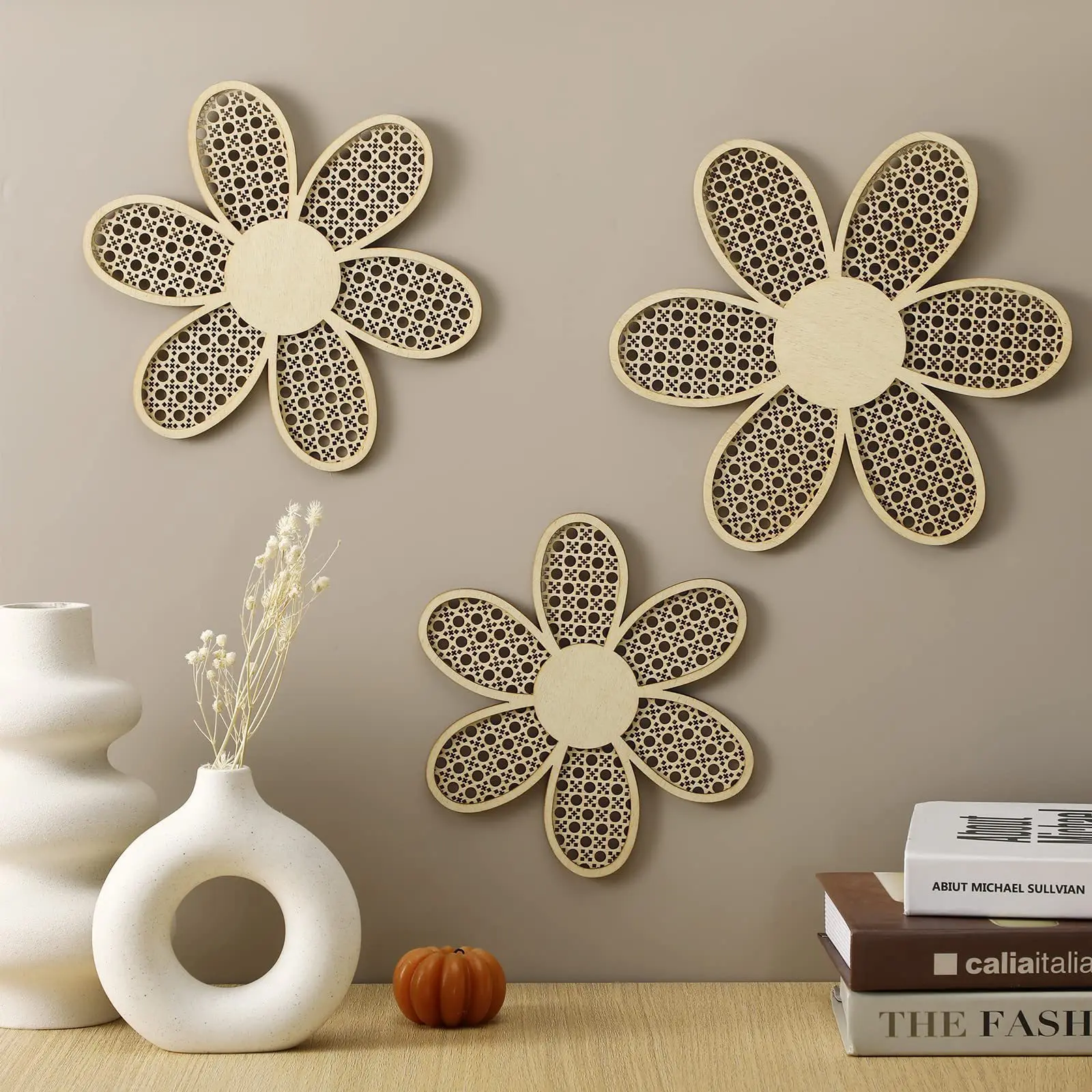 Boho Daisy Hanging Wall Decoration Nordic Wooden Rattan Woven Flower Ornaments Baby Room Nursery Decor Photo Props Home Crafts