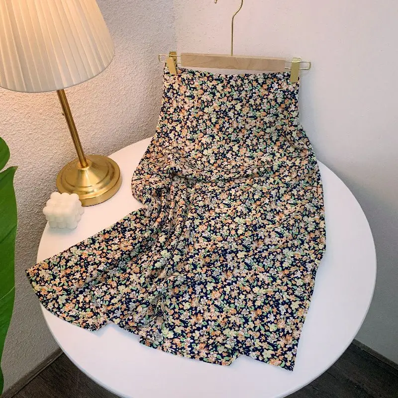 تنورة Street Sle متوسطة الخصر على شكل حرف A للنساء بطبعة زهور متوسطة الطول وتنورة للجسم مجموعة صيفية للسيدات... #5
