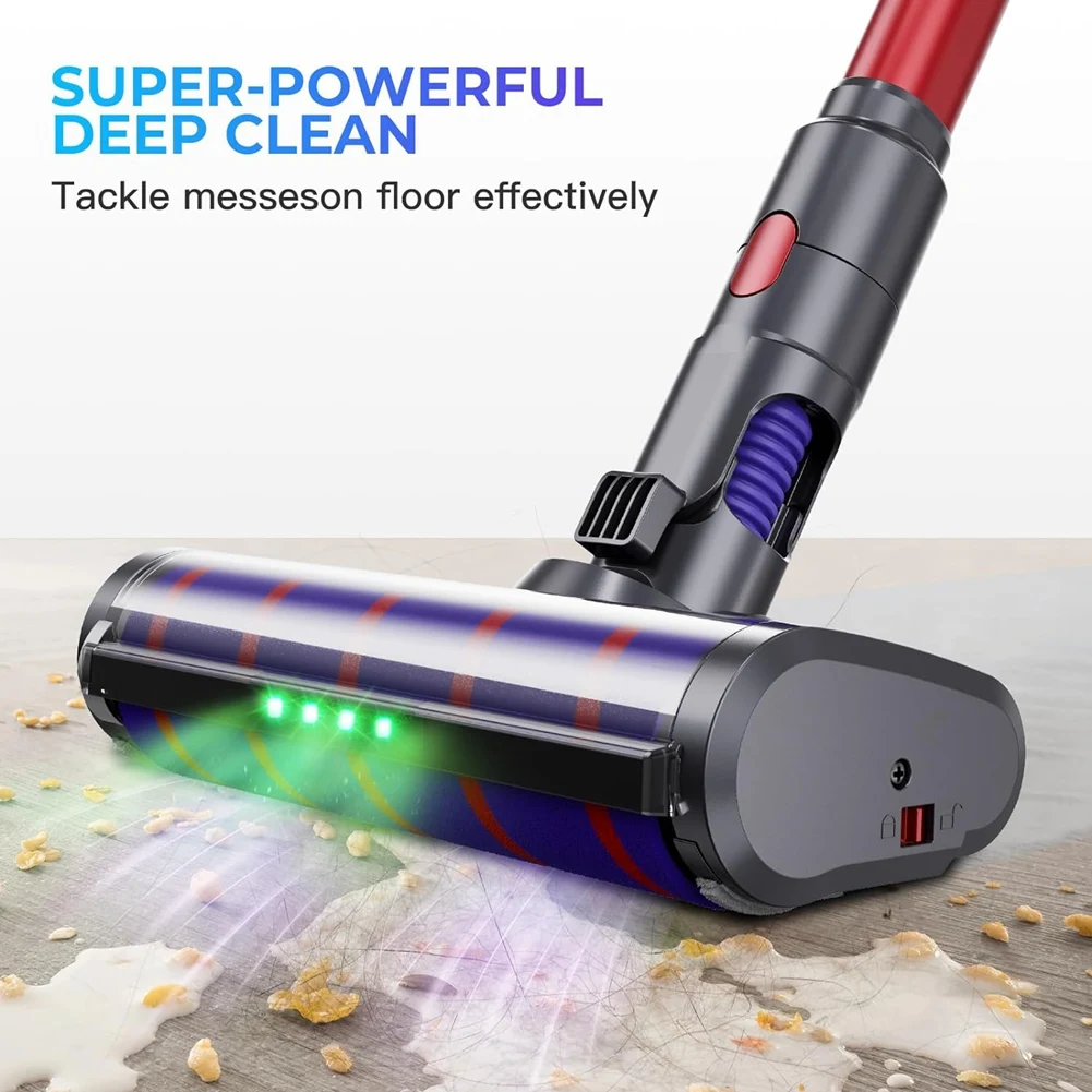 رأس المكنسة الكهربائية لـ Dyson V7 V8 V10 V11 V15 فرشاة دوارة ناعمة للأرضيات الصلبة مع أضواء خضراء LED