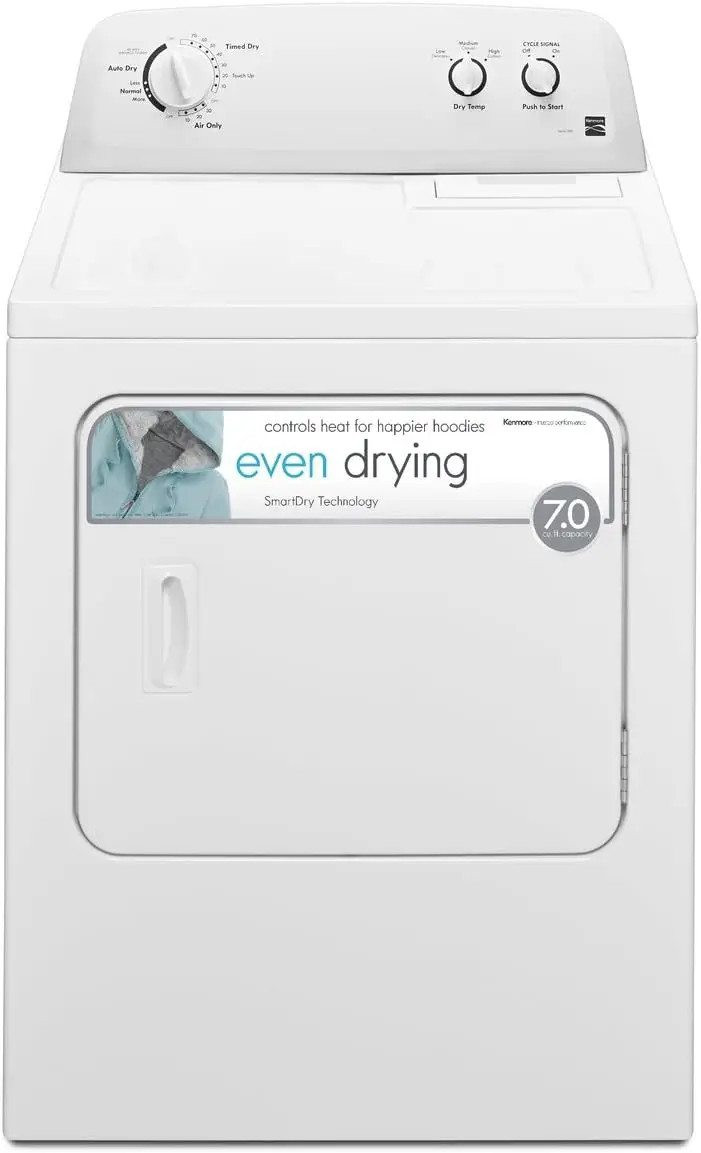 

29" Front Load Electric Dryer with Wrinkle Guard and 7.0 Cubic Ft. Total Capacity, White