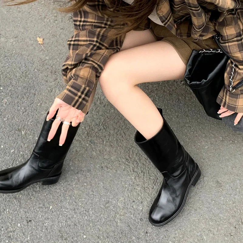 Jesień Zima Botki za kostkę Kobiety 2024 Moda nowa Slip On Chunky Platform Goth Boots Kobieta klasyczna Czarna gruba podeszwa skórzana buty