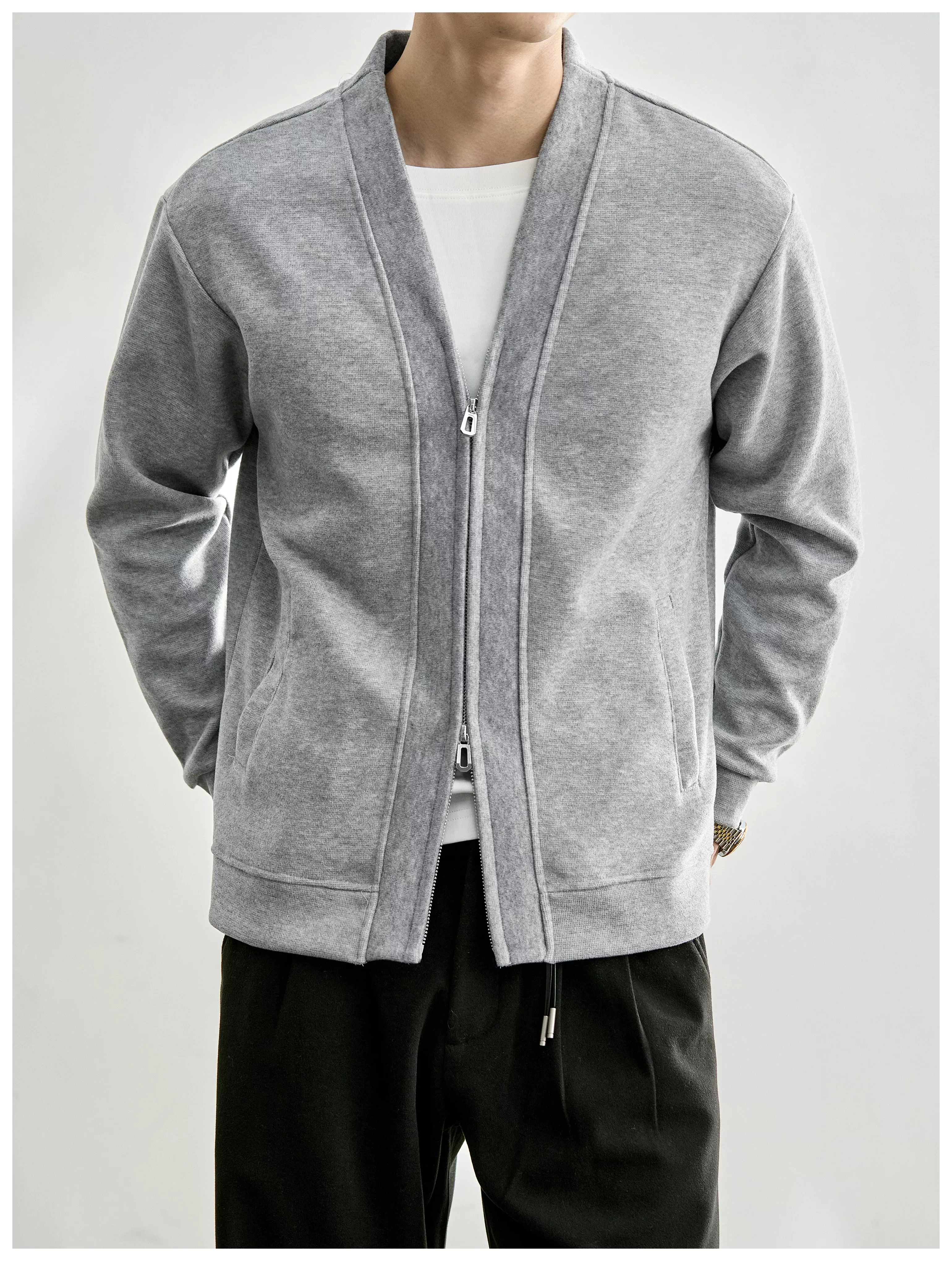 Men's Layered-Look Double-Zip Knit Cardigan — product detail 17