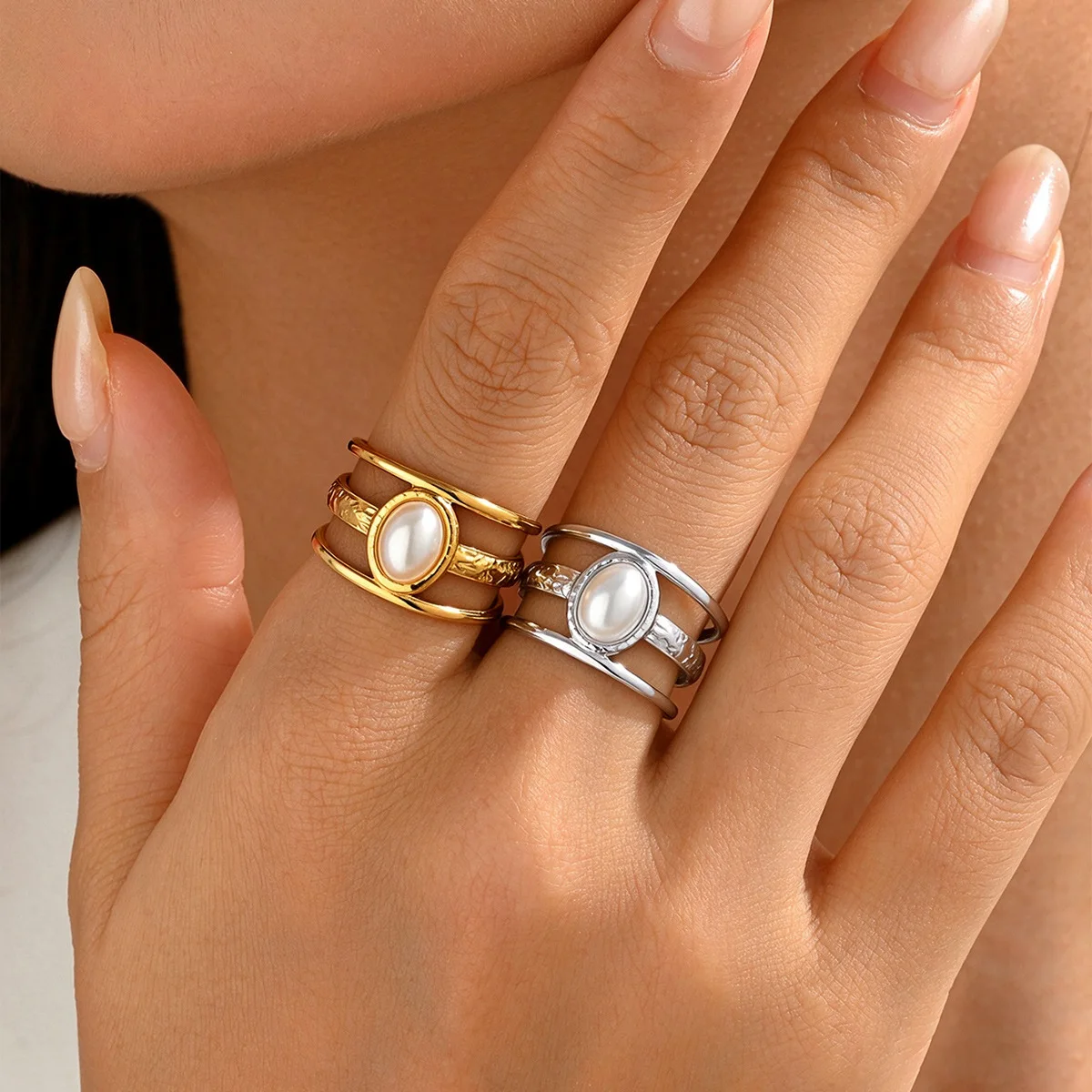 Fashion Stainless Steel Shell Fritillary Geometric Ring 18K PVD Plated New Arrivals Jewelry Bagues Pour Femme Gift