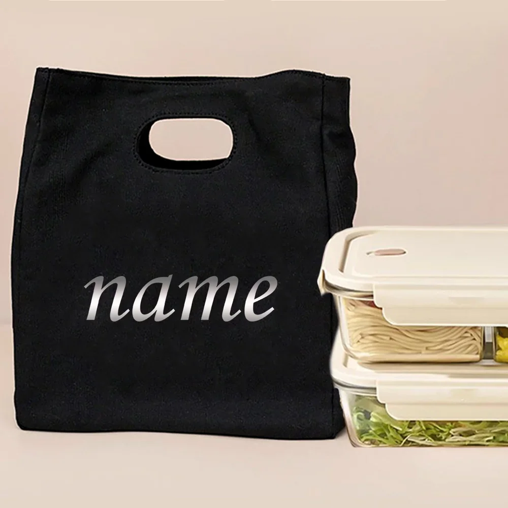 Personalized Customization Name Lunch Box Portable Insulated Black Lunch Bag Insulated Food Picnic Handbag Customized Product