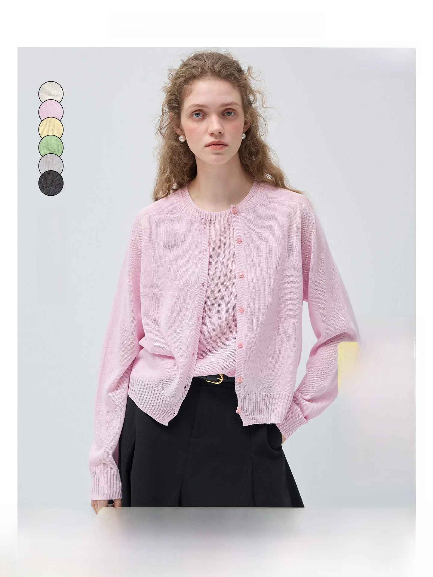 

Vega Chang Spring 2026 Women's Fashion Vest Jacket Set Pastel Color Commute Style Casual Straight Cut Long Sleeve round Neck