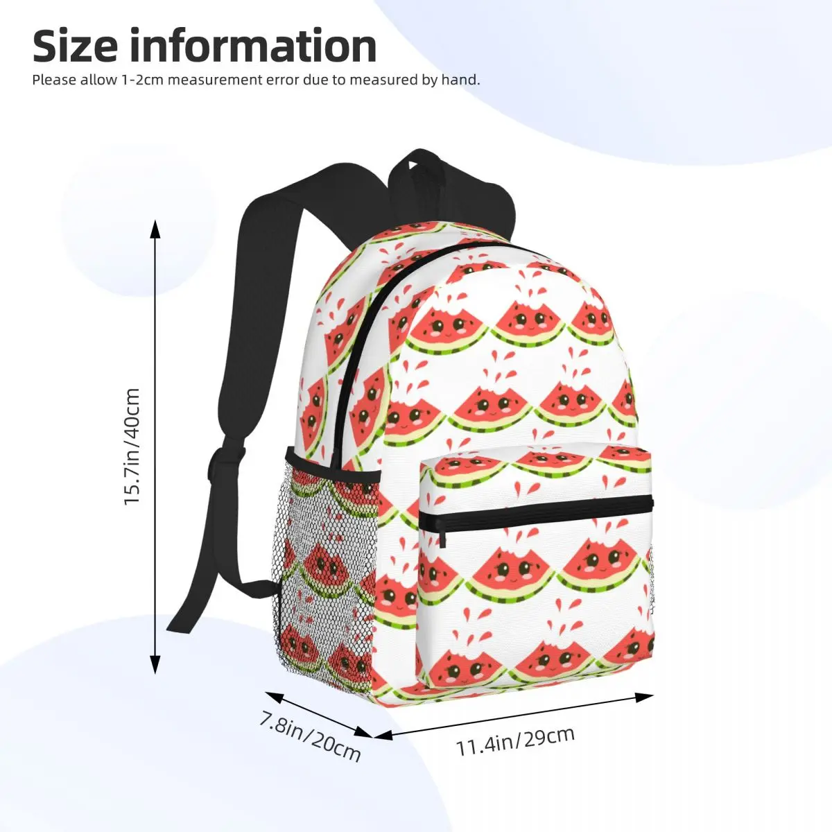 Cute Bitten Watermelon Slice With Juicy Splashes Student Backpack School Bag Hiking Travel Daypack Fashion Bookbag Shoulder Bags