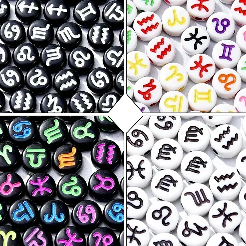 100-500PCS Acryl Sternzeichen Perlen Runde Flache Lose Spacer Konstellation Perlen für Schmuck Machen Diy Armband Halskette Zubehör