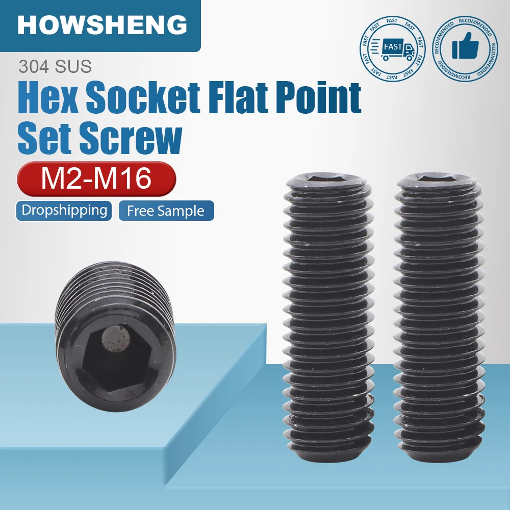 1-50pcs Allen Grub Headless Screws Black 304 Stainless Steel Hex Socket Set Screw with Flat Point M2 M2.5 M3 M4 M5 M6 M8 M10-M16