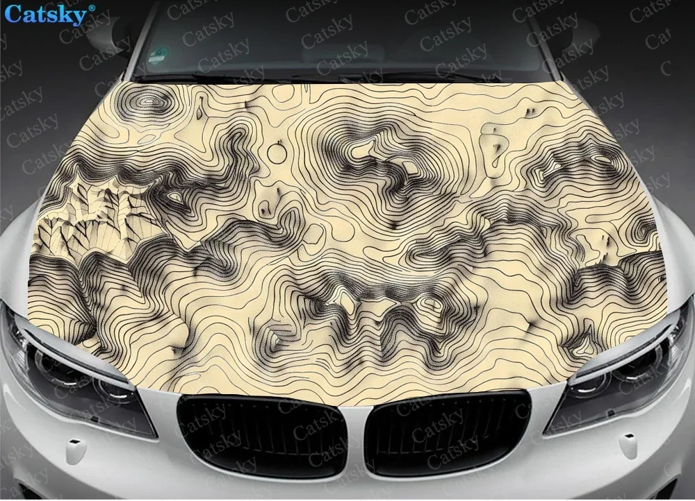 Abstract Topographic Art Car Hood Decal Stickers Wrap Vinyl Film Engine Cover Decals Sticker Car Hood Protective Film