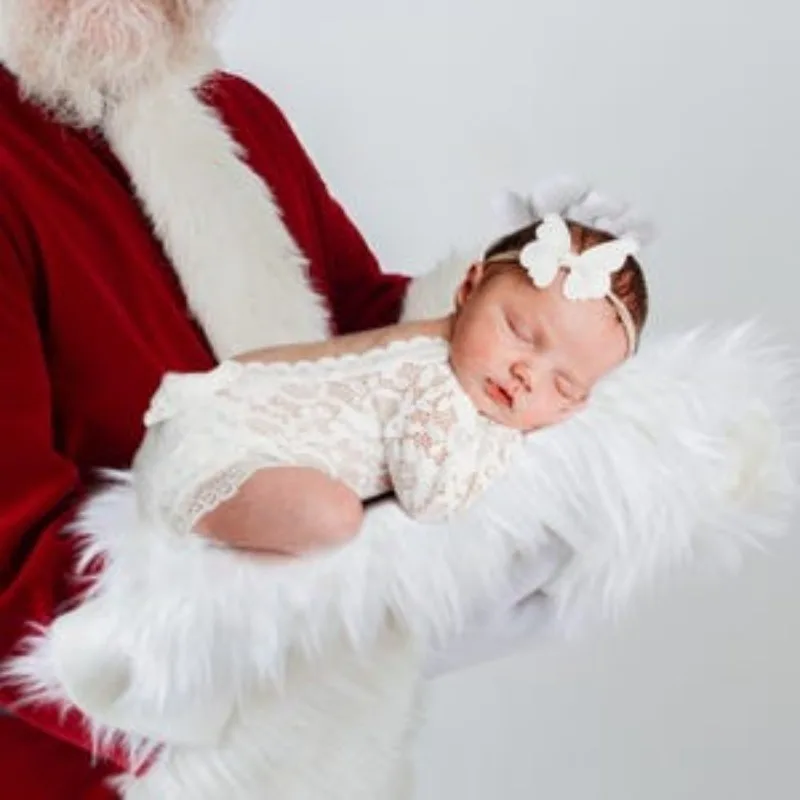 Elegant Back Bowknot Lace Romper & Headband Set - Newborn Baby Girl Photography Outfit for Studio Sessions & Christmas Photos